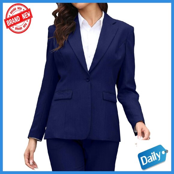 Slim Fit Blazer Pants Suit Set Business Casual Polyester Rayon Spandex